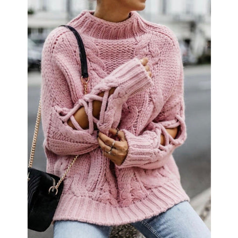Pink Braided Sleeve Chunky Knitted Jumper